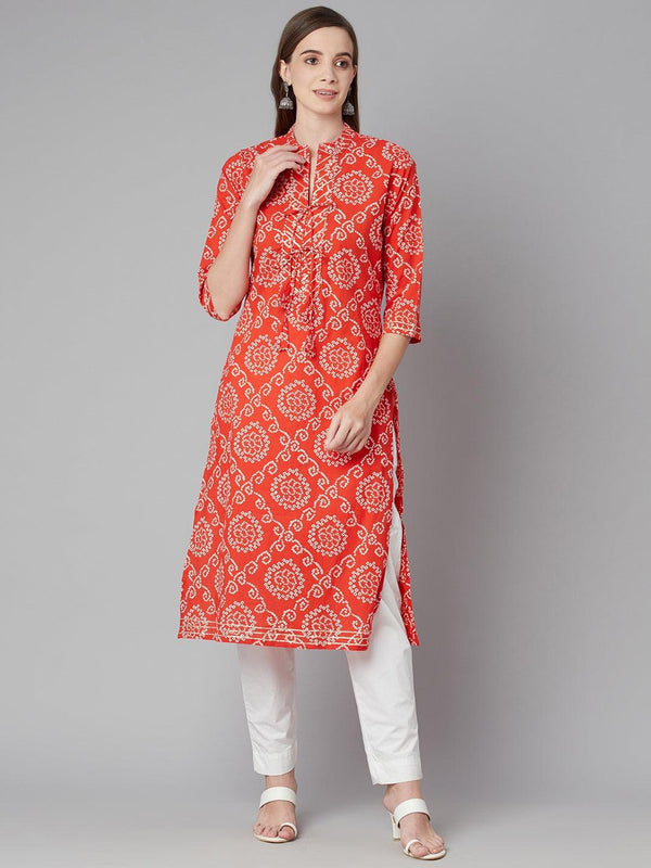 Jashvi Red bandhej Straight Kurta