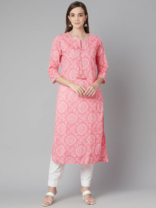 Jashvi Baby Pink Bandhej Straight Kurta