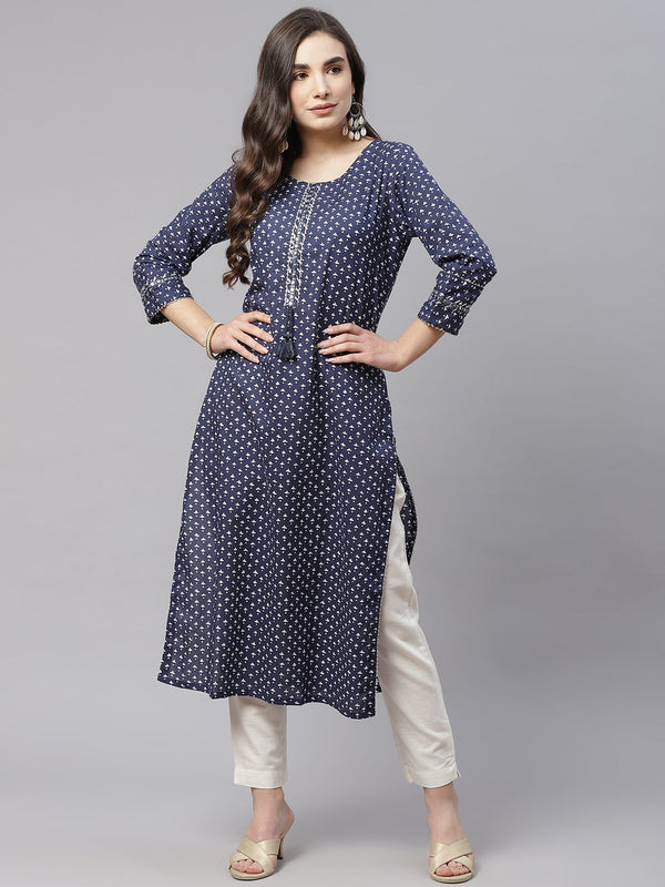 Women's Indigo Cotton Straight Kurti - Noz2Toz