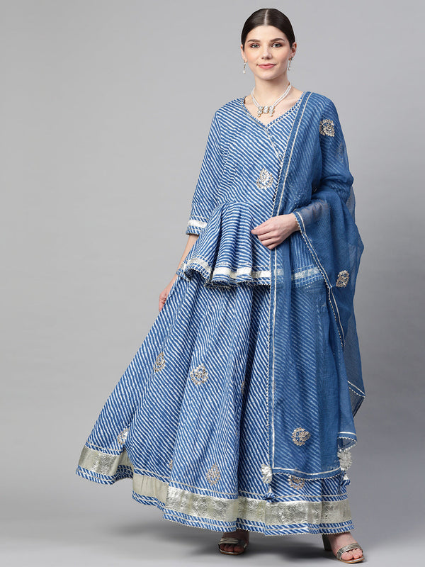 Women's Blue Lehriya Lehenga Dupatta Set - Noz2Toz