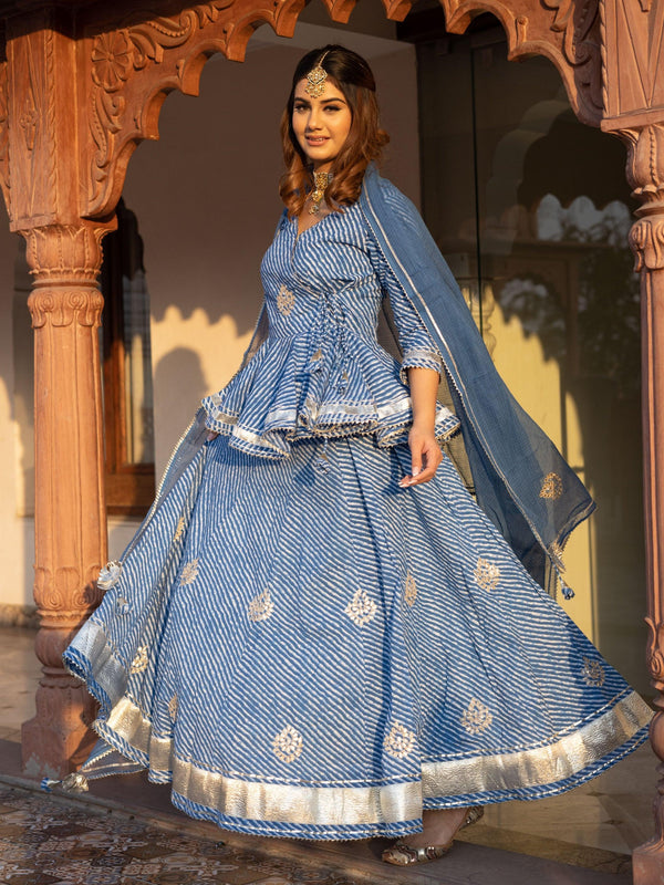 Jashvi Blue Lehriya lehenga dupatta set