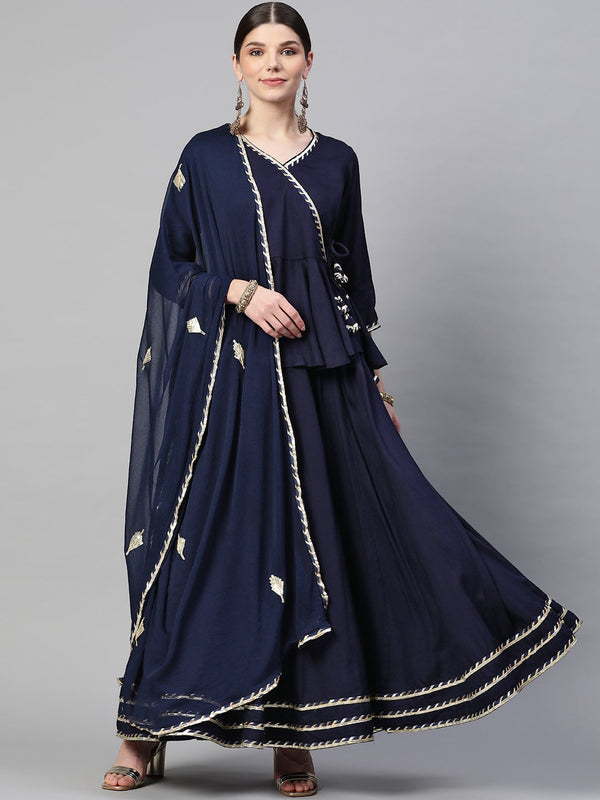 Women's Navy Blue Embroidered Lehenga Dupatta Set - Noz2Toz