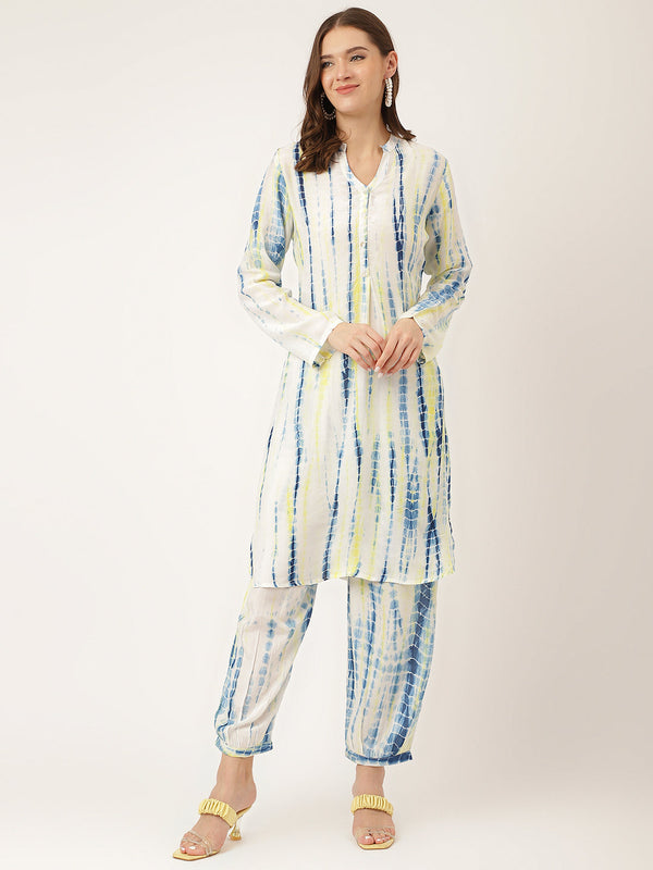 Women's Blue Tie Dye Cotton Co Ord Set - Taantav