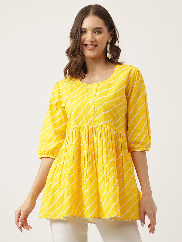 Women's Leheriya Rayon Yellow Regular Top - Taantav