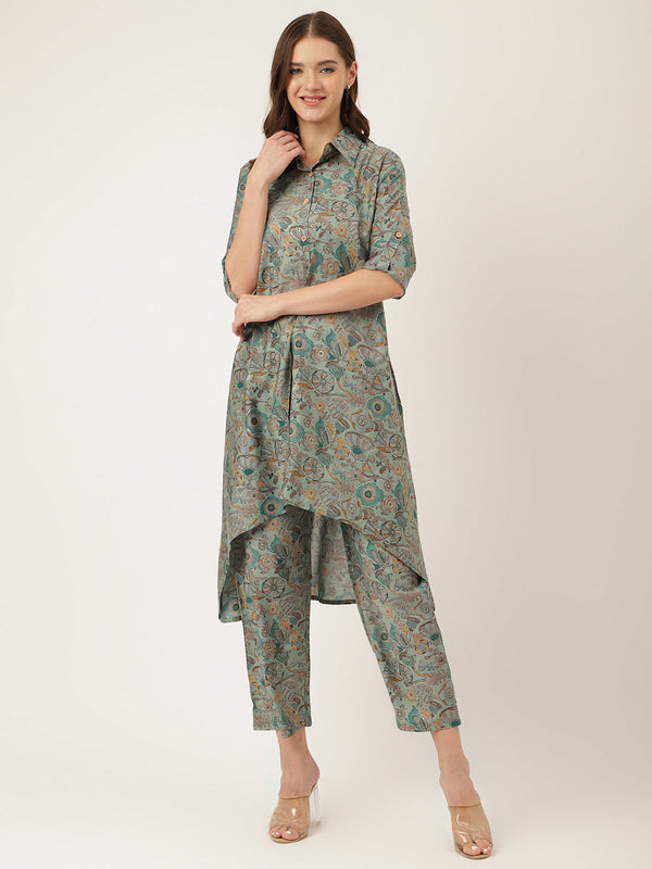 Women's Blue Foil Printed Chanderi Co-ord Set - Taantav