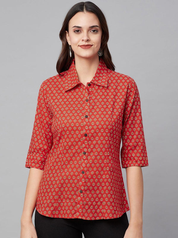 Jashvi Red Block Printed Casual Women Shirts