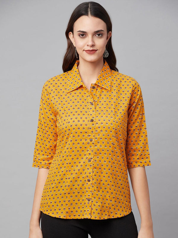 Women's Yellow Block Printed Casual Shirts - Taantav