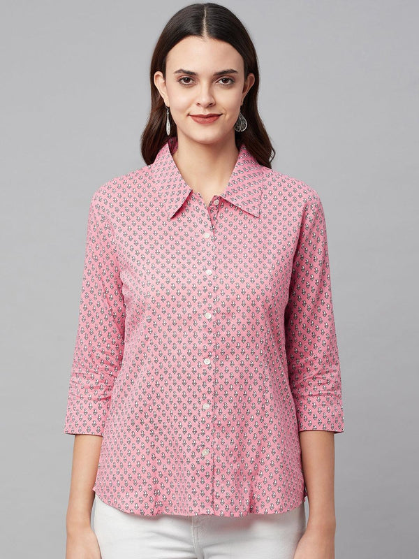 Women's Baby Pink Block Printed Casual Shirts - Taantav