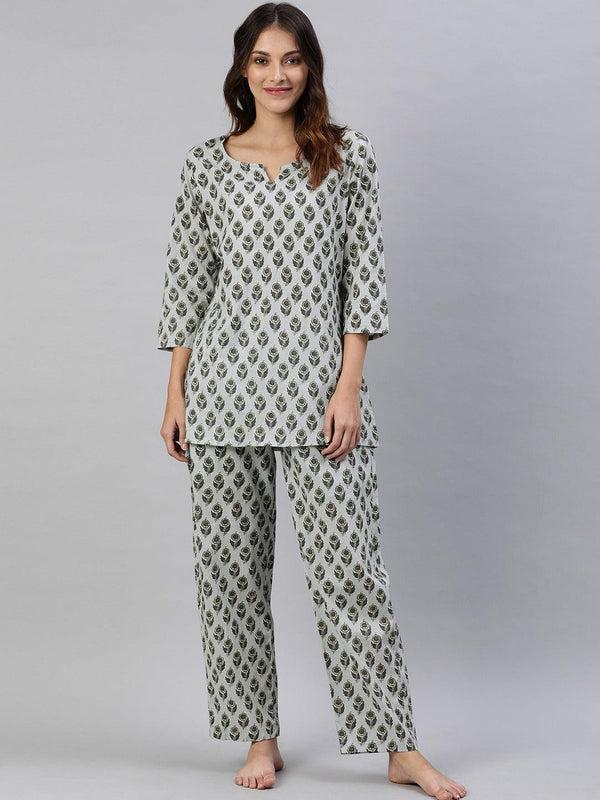 Jashvi Grey Color Cotton Loungewear/Nightwear