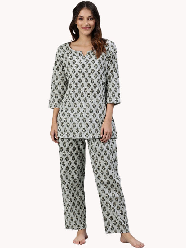 Women's Grey Color Cotton Loungewear/Nightwear - Noz2Toz