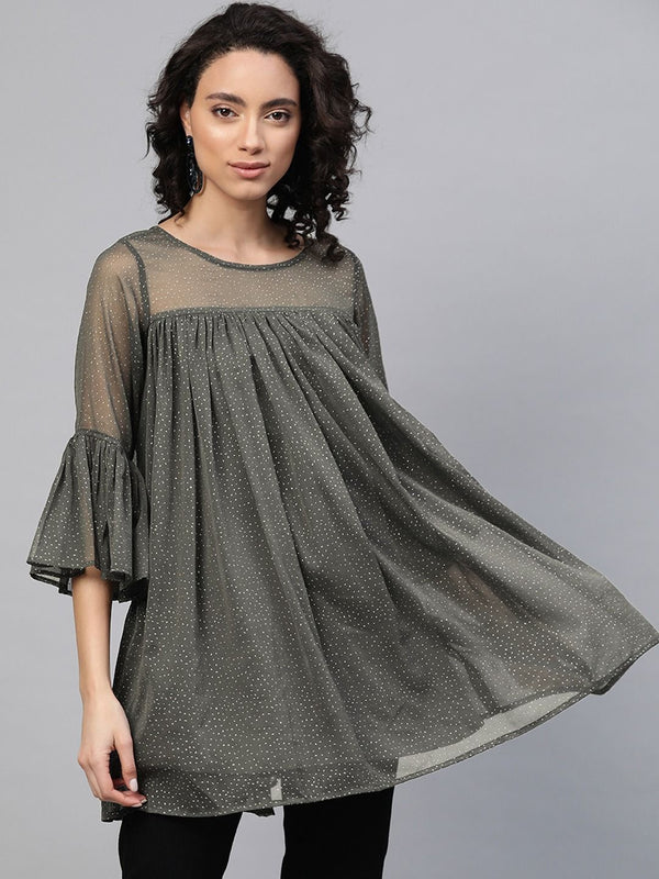 Grey Chiffon Silver Glitter Printed Tunic