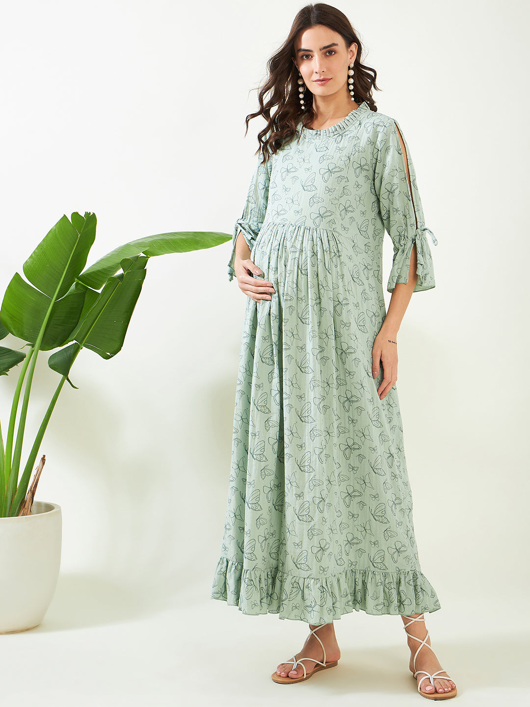 Women's Cotton Green Dress - The Kaftan Company