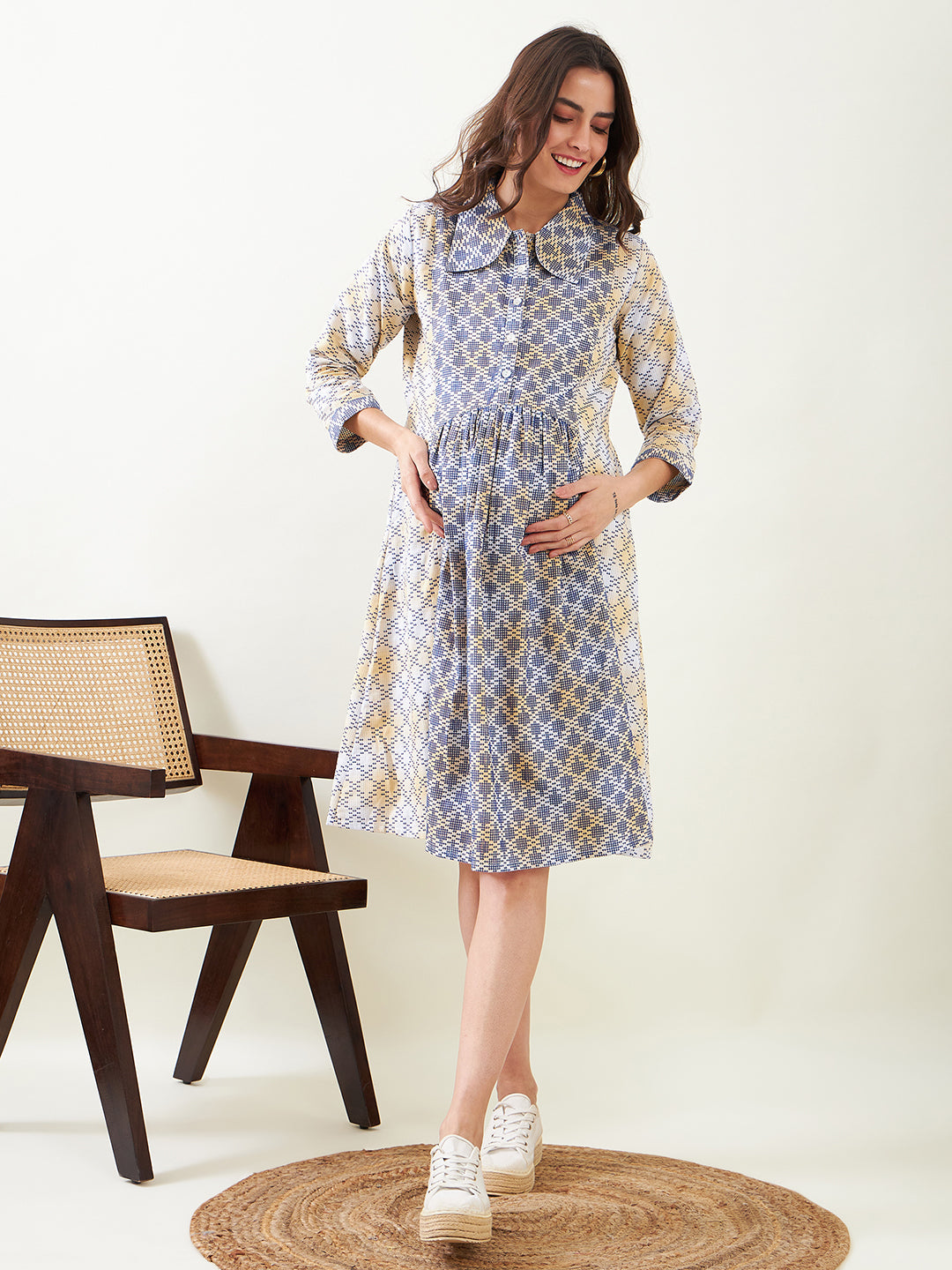 Women's Cotton Blue Dress - The Kaftan Company