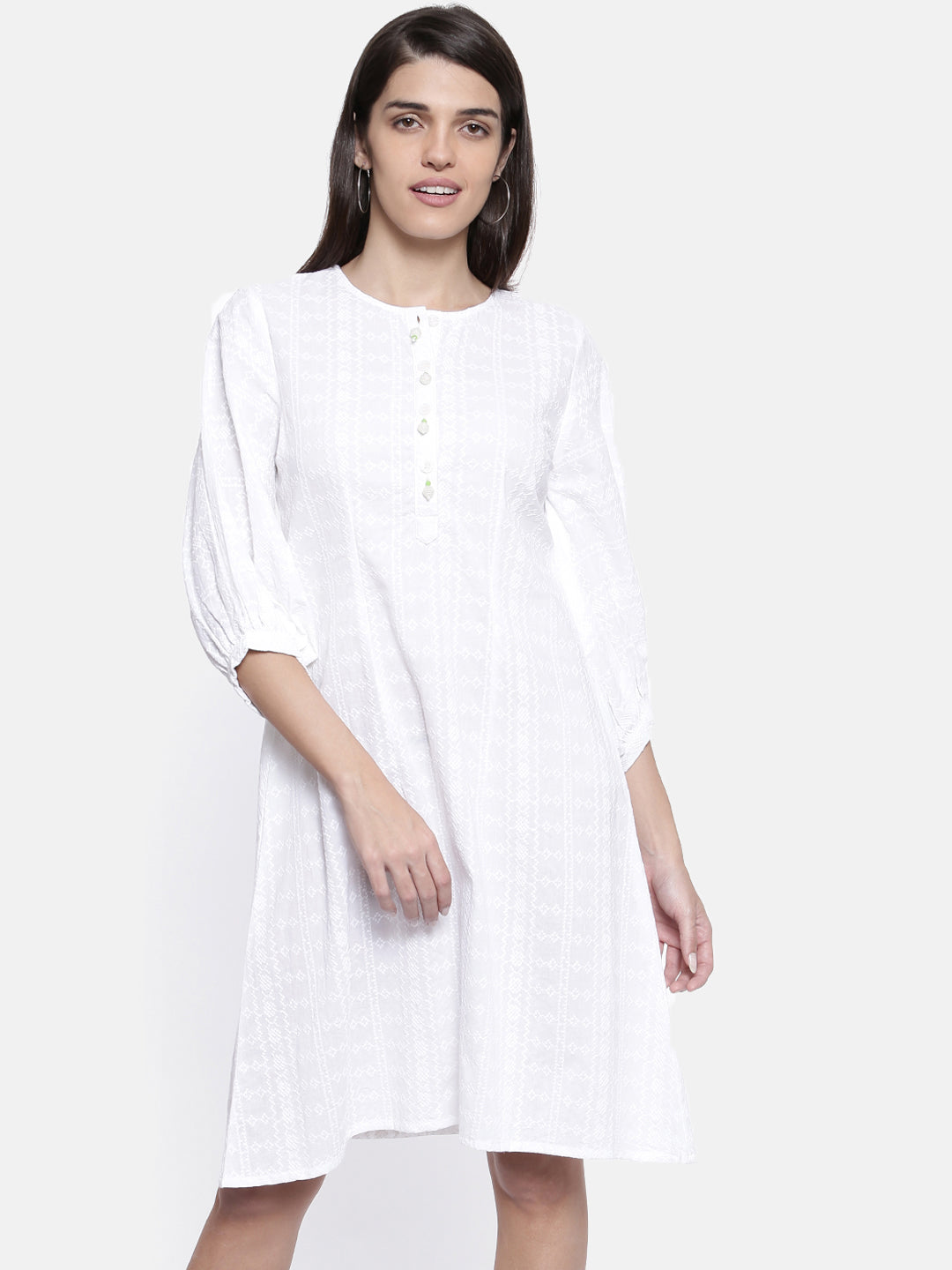 Women's White Schifli Skater Dress - The Kaftan Company