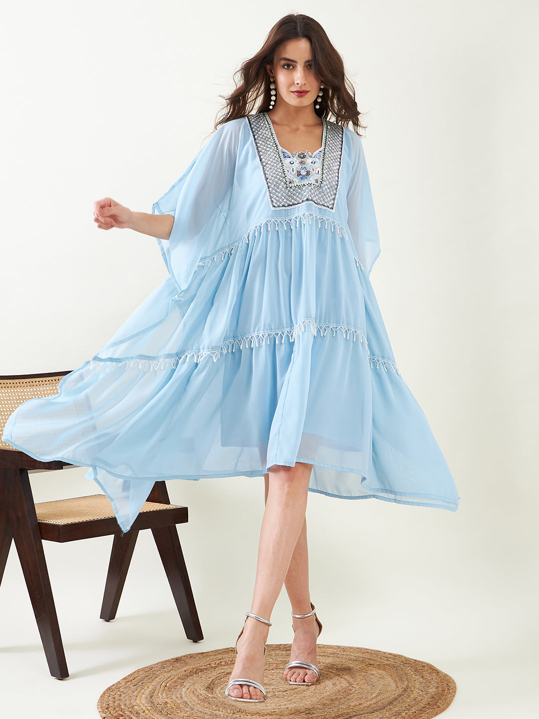 Women's Georgette Blue Dress - The Kaftan Company