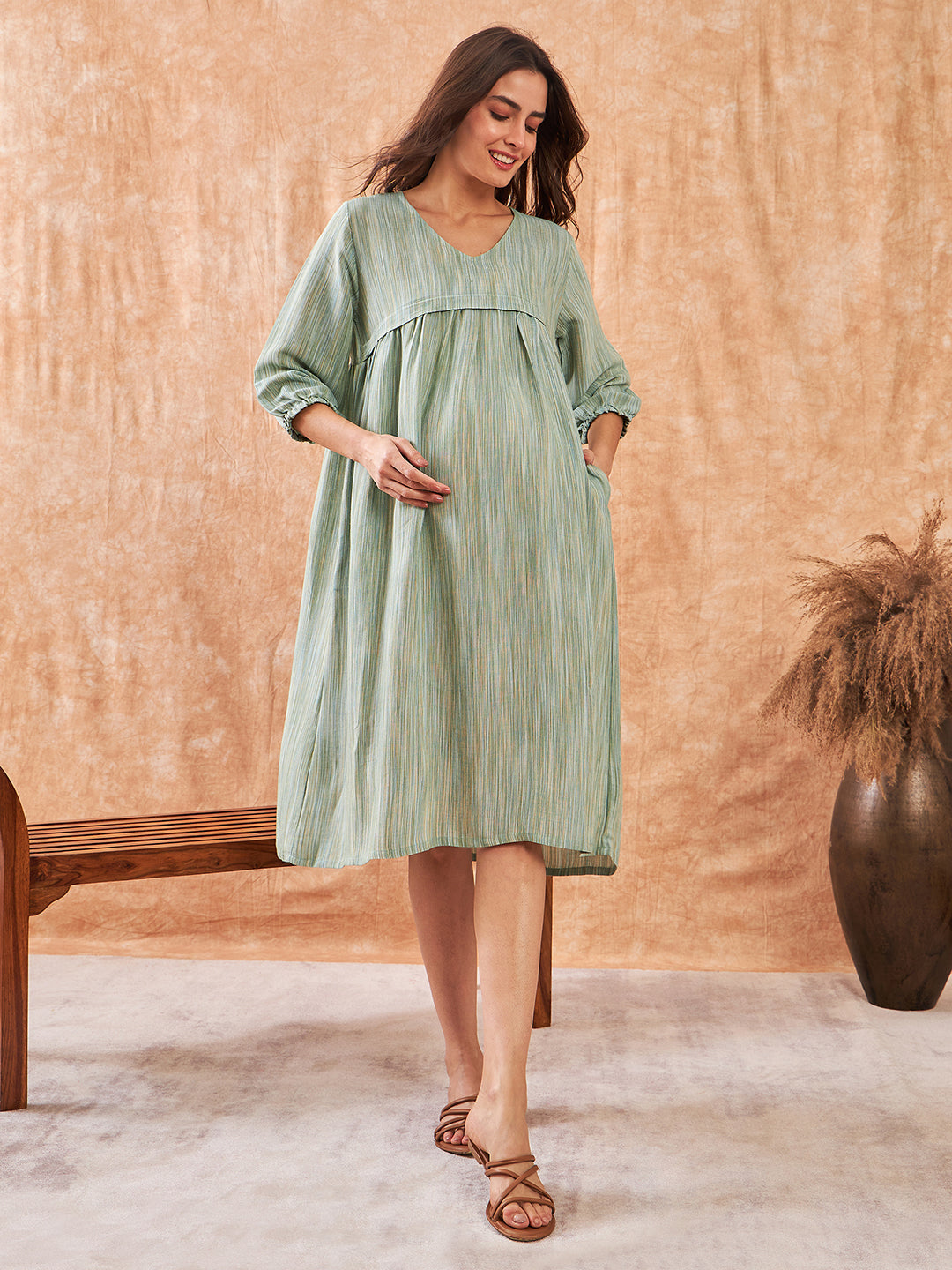 Women's Viscose Green Dress - The Kaftan Company