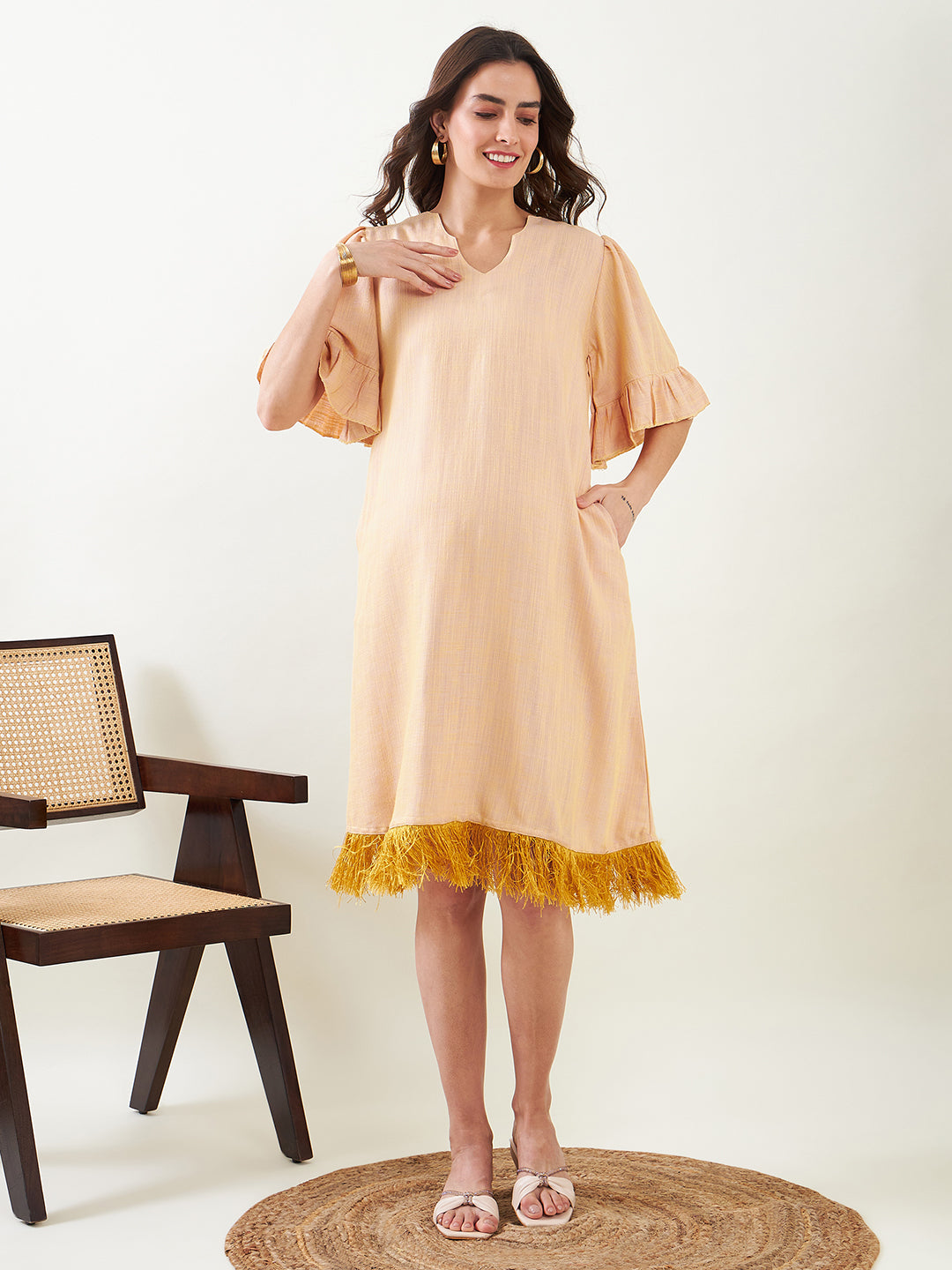 Women's Viscose Beige Dress - The Kaftan Company