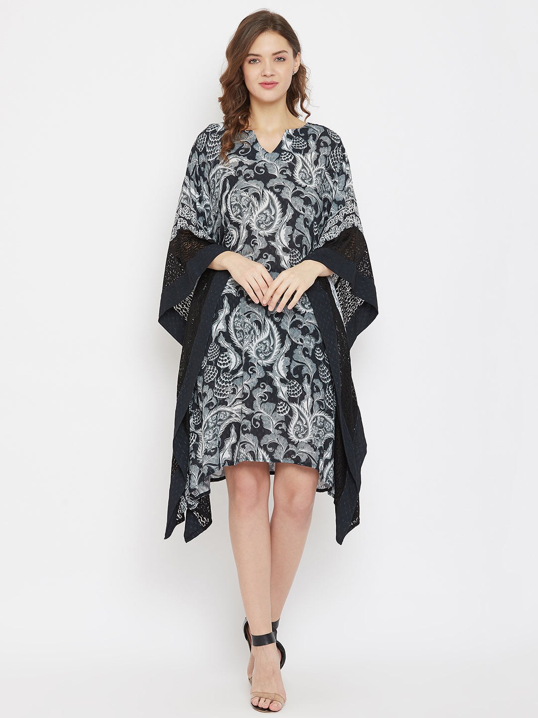 Women's Black Monochrome Paisley Kaftan - The Kaftan Company