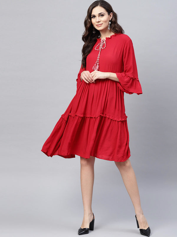 Jashvi Red Solid A-Line Dress