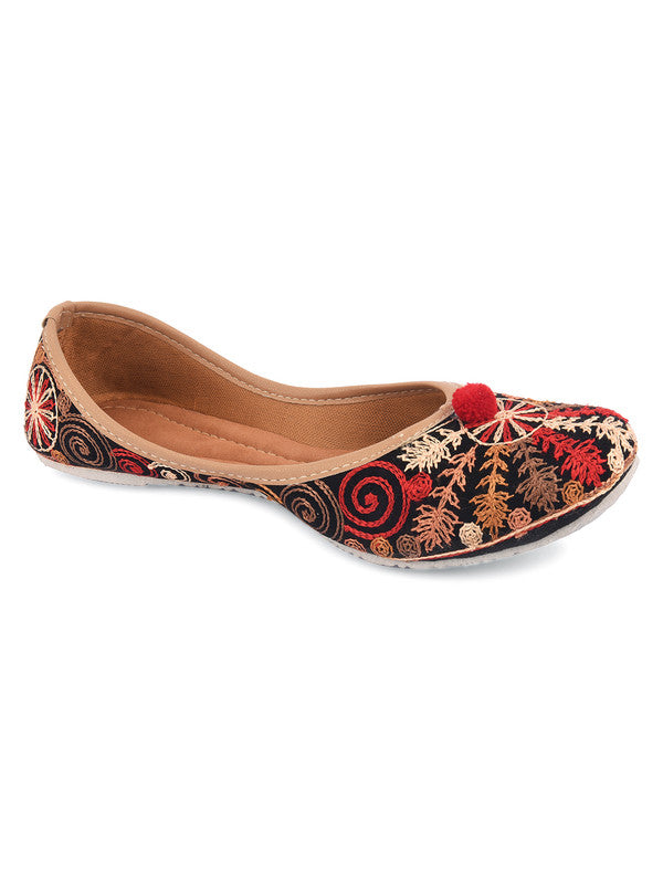 Women's Black Embroidered Indian Handcrafted Ethnic Comfort Footwear - Desi Colour