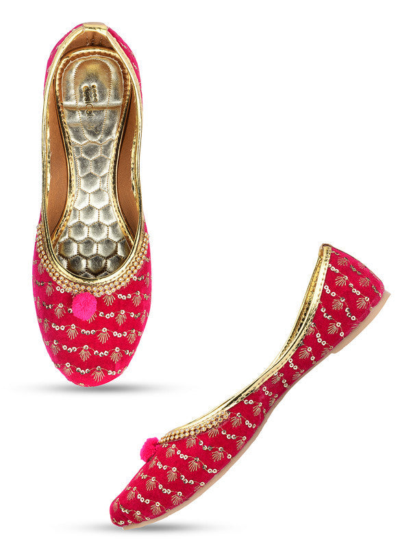 Women's Pink Embroidered Indian Handcrafted Ethnic Comfort Footwear - Desi Colour