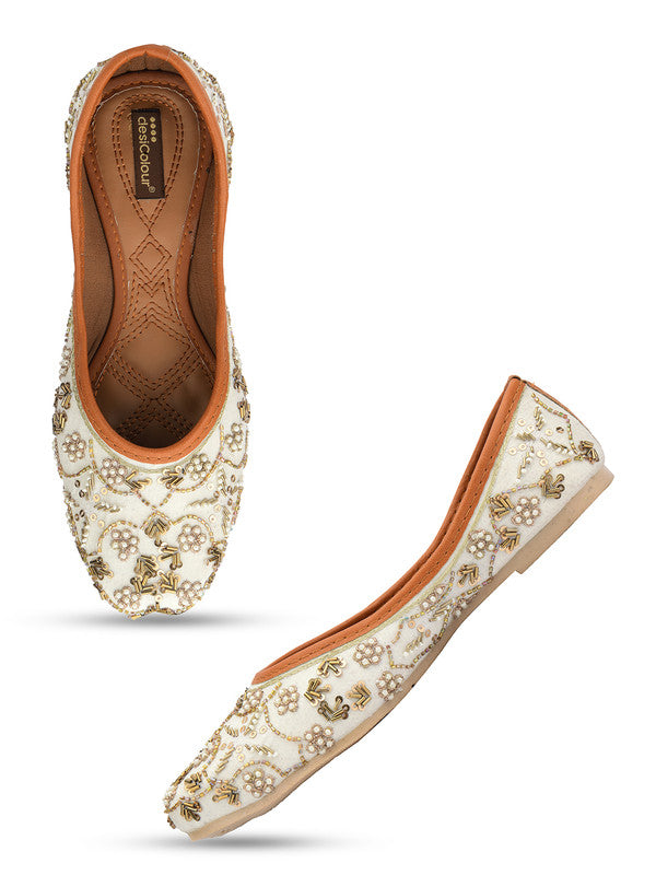 Women's Golden Hand Embroidered Indian Handcrafted Ethnic Comfort Footwear - Desi Colour