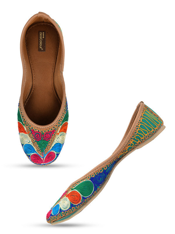 Women's Multicolour Embroidered Indian Handcrafted Ethnic Comfort Footwear - Desi Colour