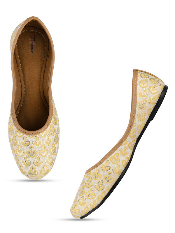 Women's Golden Embroidered Indian Handcrafted Ethnic Comfort Footwear - Desi Colour