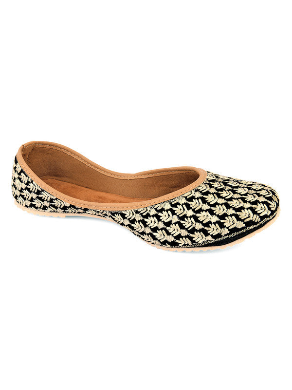 Women's Black Embroidered Indian Handcrafted Ethnic Comfort Footwear - Desi Colour