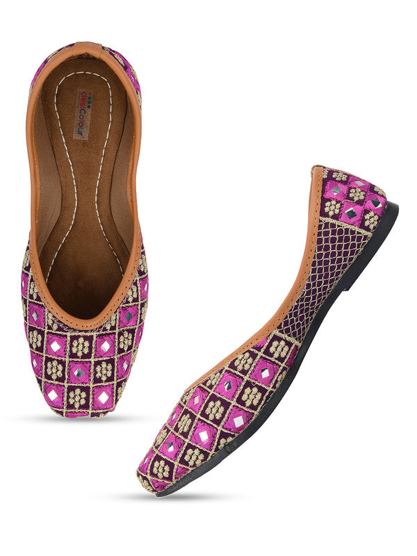 Women's Purple Embroidered Indian Handcrafted Ethnic Comfort Footwear - Desi Colour