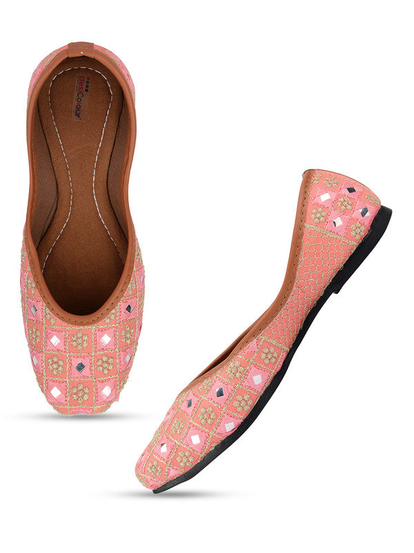 Women's Pink Embroidered Indian Handcrafted Ethnic Comfort Footwear - Desi Colour