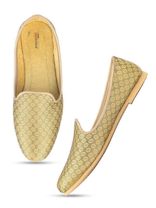 Men's Indian Ethnic Party Wear Golden Footwear - Desi Colour