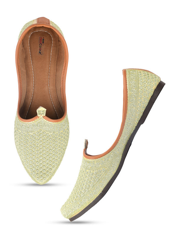 Men's Indian Ethnic Party Wear Embroidered Golden Footwear - Desi Colour