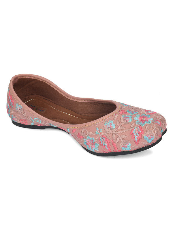 Women's Pink Pie Florals Indian Ethnic Comfort Footwear - Desi Colour