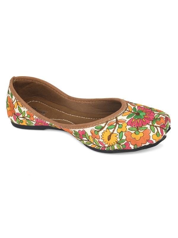 Women's Multicolour Pie Florals Indian Ethnic Comfort Footwear - Desi Colour