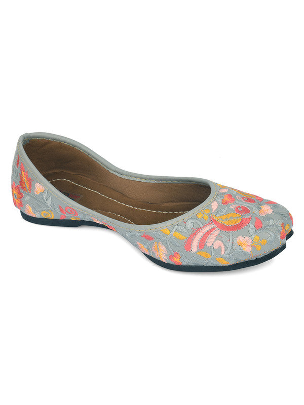 Women's Grey Florals Indian Ethnic Comfort Footwear - Desi Colour