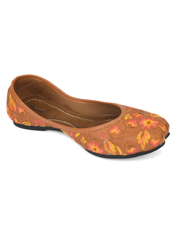 Women's Brown Florals Indian Ethnic Comfort Footwear - Desi Colour