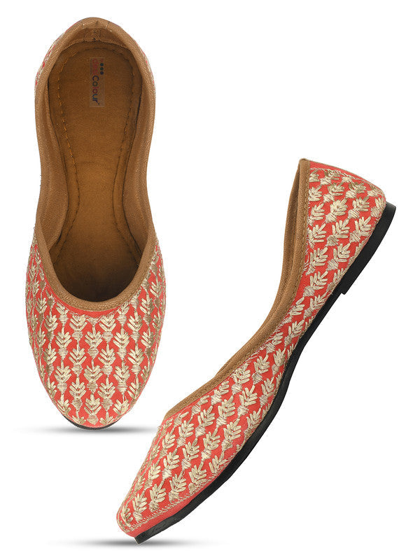 Women's Peach Embroidered Indian Handcrafted Ethnic Comfort Footwear - Desi Colour