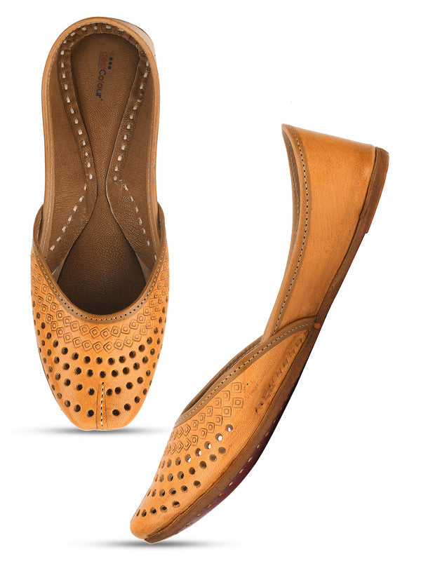 Women's Tan Casuals Indian Ethnic Leather Footwear - Desi Colour