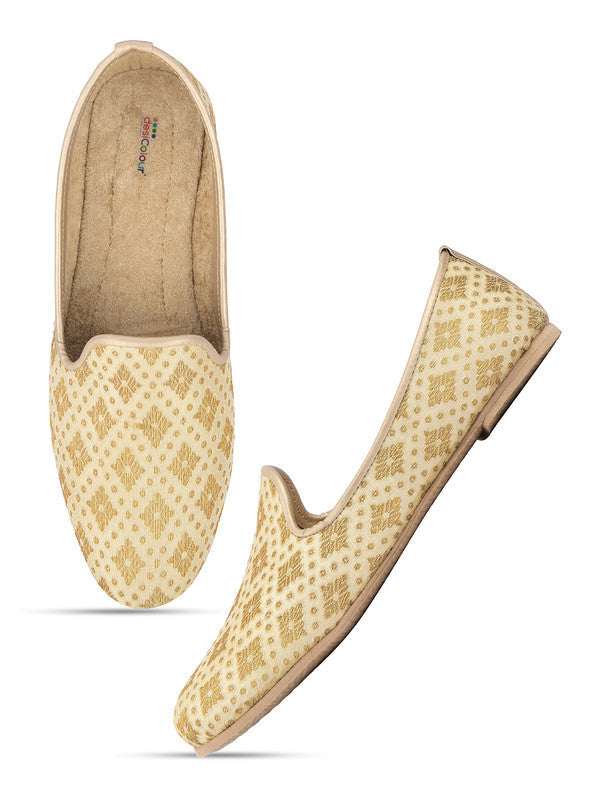 Men's Indian Ethnic Party Wear Golden Footwear - Desi Colour