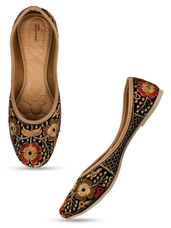 Women's Multicolour Embroidered Indian Handcrafted Ethnic Comfort Footwear - Desi Colour