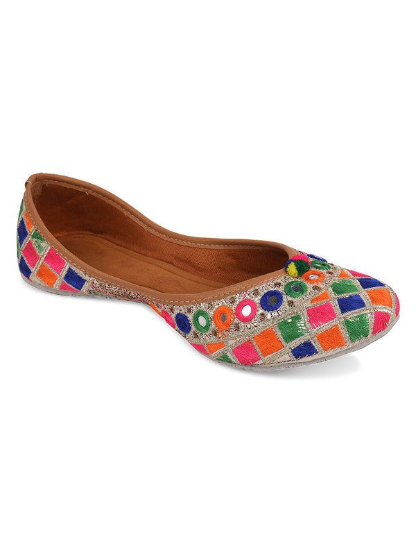 Women's Multicolour Embroidered Indian Handcrafted Ethnic Comfort Footwear - Desi Colour