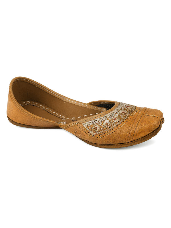 Women's Brown Leather Embroidered Indian Handcrafted Ethnic Footwear - Desi Colour