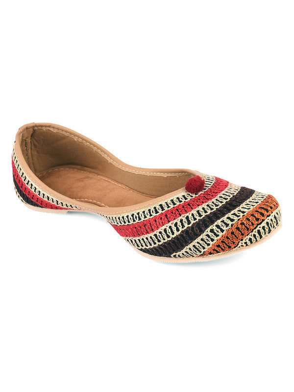 Women's Multicolour Embroidered Indian Handcrafted Ethnic Comfort Footwear - Desi Colour