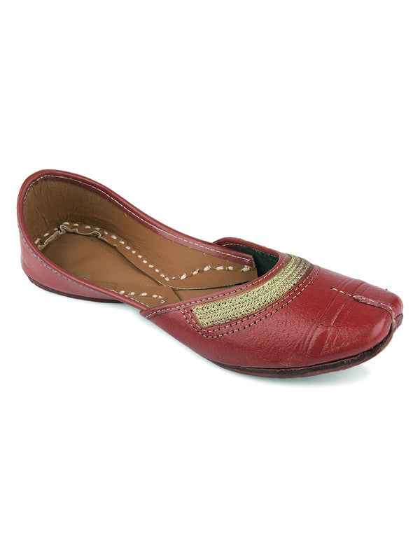 Women's Maroon Leather Embroidered Indian Handcrafted Ethnic Footwear - Desi Colour