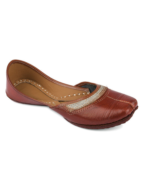 Women's Brown Leather Embroidered Indian Handcrafted Ethnic Footwear - Desi Colour