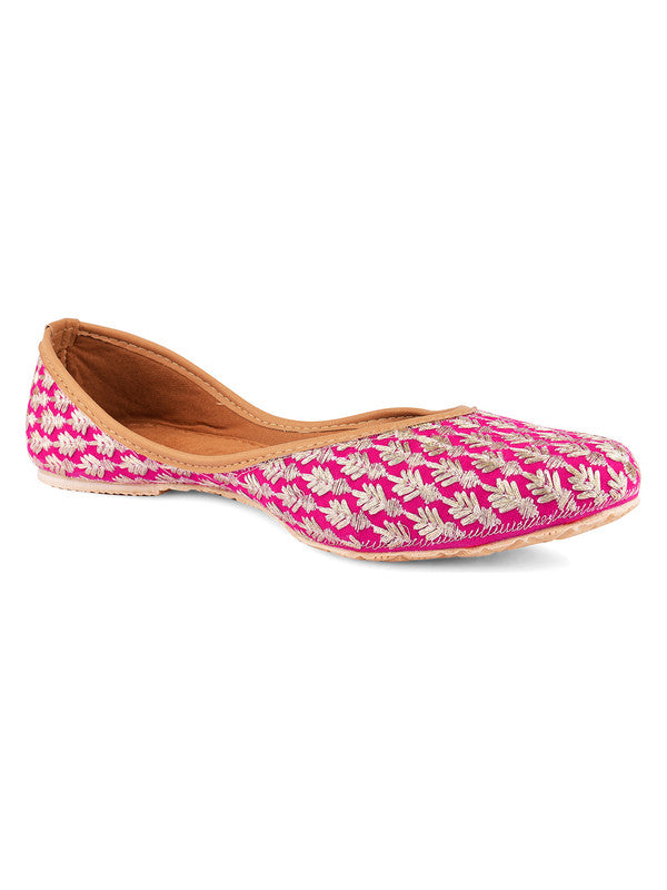 Women's Pink Embroidered Indian Handcrafted Ethnic Comfort Footwear - Desi Colour