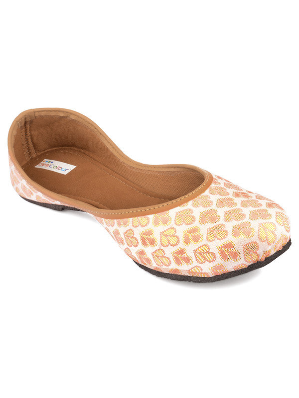 Women's Peach Embroidered Womens Indian Ethnic Comfort Footwear - Desi Colour