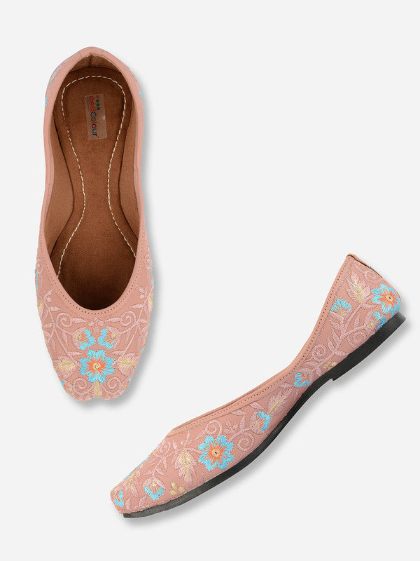 Women's Peachy Florals Indian Ethnic Comfort Footwear - Desi Colour