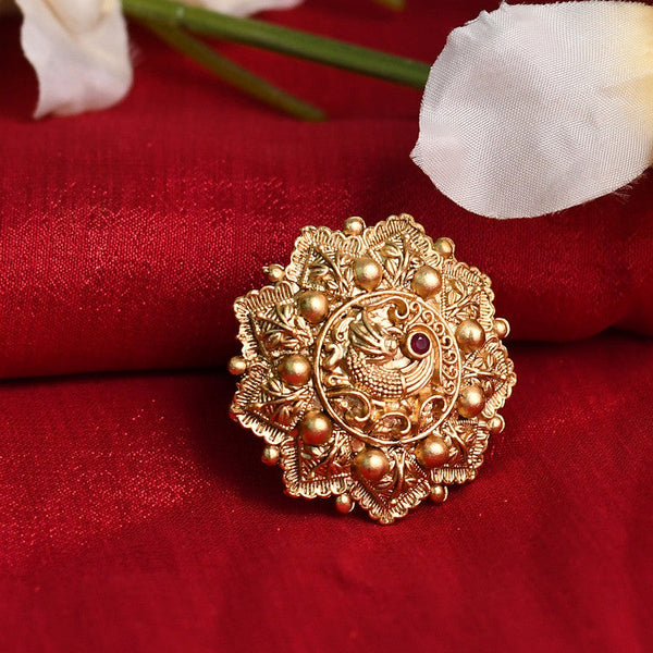 Women's Gold-Plated Stone Studded Adjustable Finger Ring - Kamal Johar